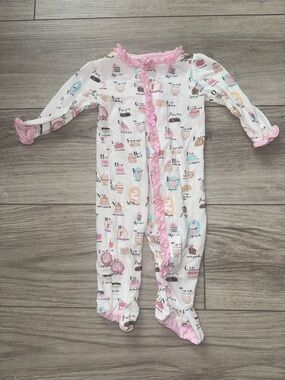 MAGNETIC ME Baby Girls Pink Trim White Printed Footed One-Piece